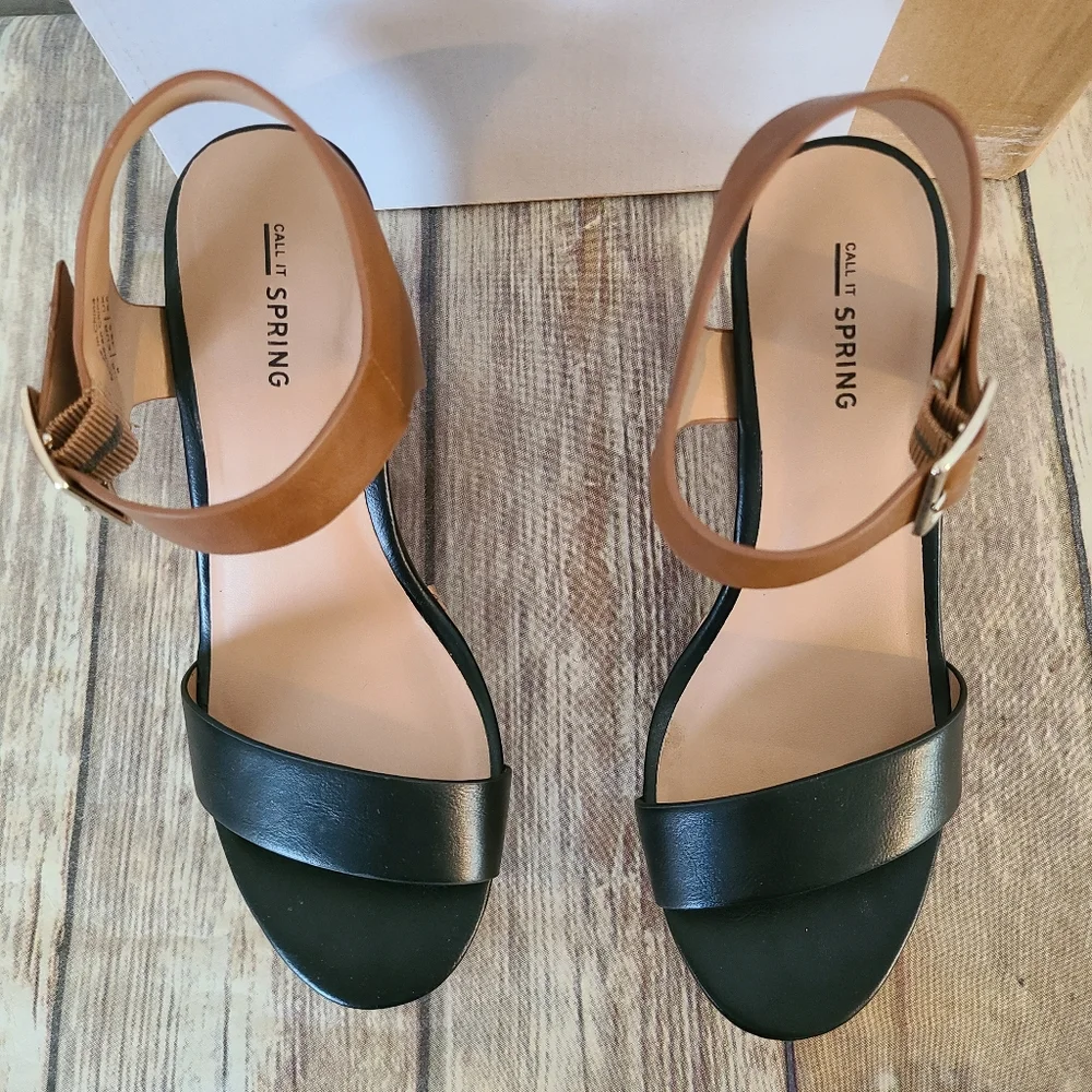 Call It Spring Black & Tan Wedges - size 8
